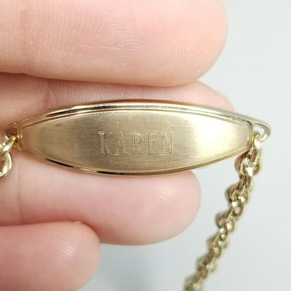 Vintage Speidel Engraved ID Bracelet, Karen Love, Steph, Gold Tone, 7 Inches - Picture 2 of 8